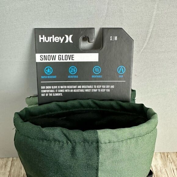 Hurley Split Side Snow Gloves Mens S/M Water Resistant Adjustable Cuff Green - Picture 3 of 5